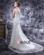 V Cou De Perles Applique Etage Longueur Satin Robe De Mariée Fourreau