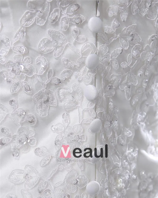 V Cou De Perles Applique Etage Longueur Satin Robe De Mariée Fourreau
