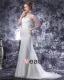 V Cou De Perles Applique Etage Longueur Satin Robe De Mariée Fourreau