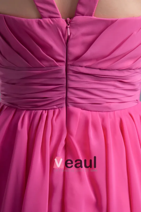 Fashion Chiffon Pleated Square Thigh Length Bridesmaid Dress