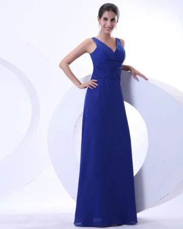 Elegant Chiffon Ruffles V Neck Floor Length Mother Of The Bride Dress