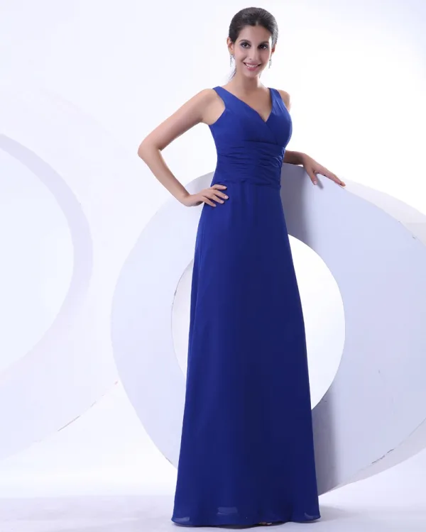 Elegant Chiffon Volanger V Hals Gulv Lengde Mor Til Bruden Kjole