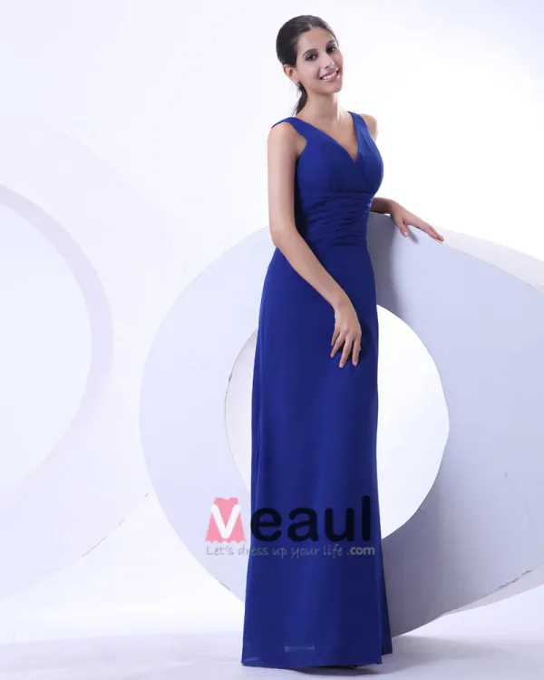 Elegant Chiffon Ruffles V Neck Floor Length Mother of the Bride Dress