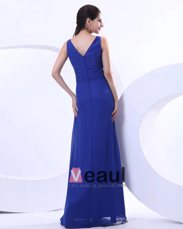 Elegant Chiffon Ruffles V Neck Floor Length Mother of the Bride Dress