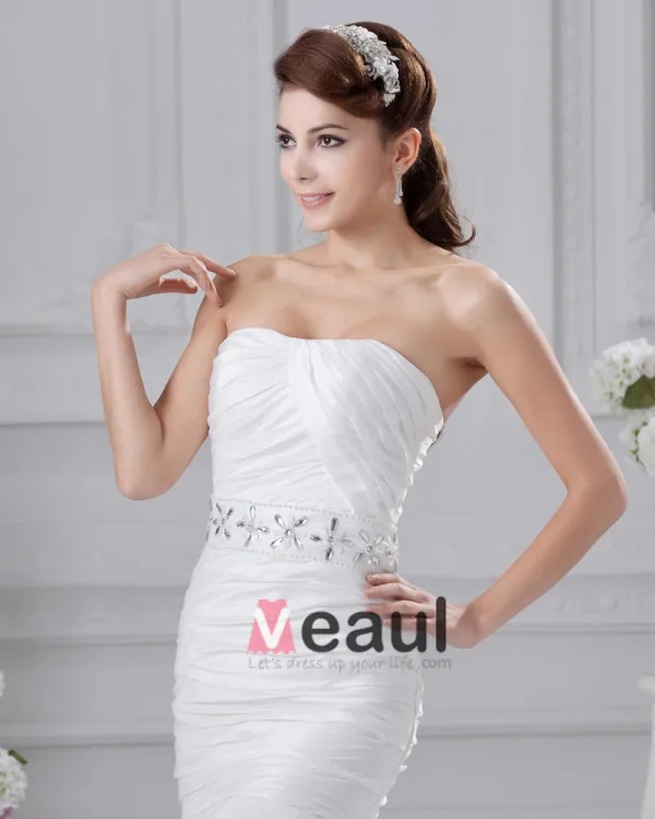 Charmeuse Beaded Ruffle Strapless Court A-line Bridal Gown Wedding Dress
