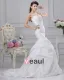 Charmeuse Beaded Ruffle Strapless Court A-line Bridal Gown Wedding Dress
