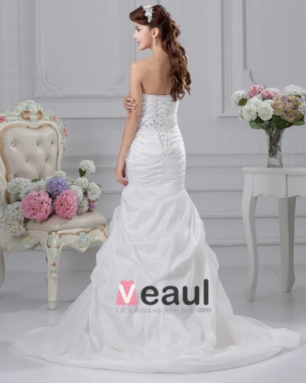 Charmeuse Beaded Ruffle Strapless Court A-line Bridal Gown Wedding Dress