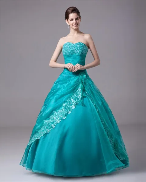 Ball Gown A-Line Strapless Yarn Satin Floor Length Women's Quinceanera Prom  Dress