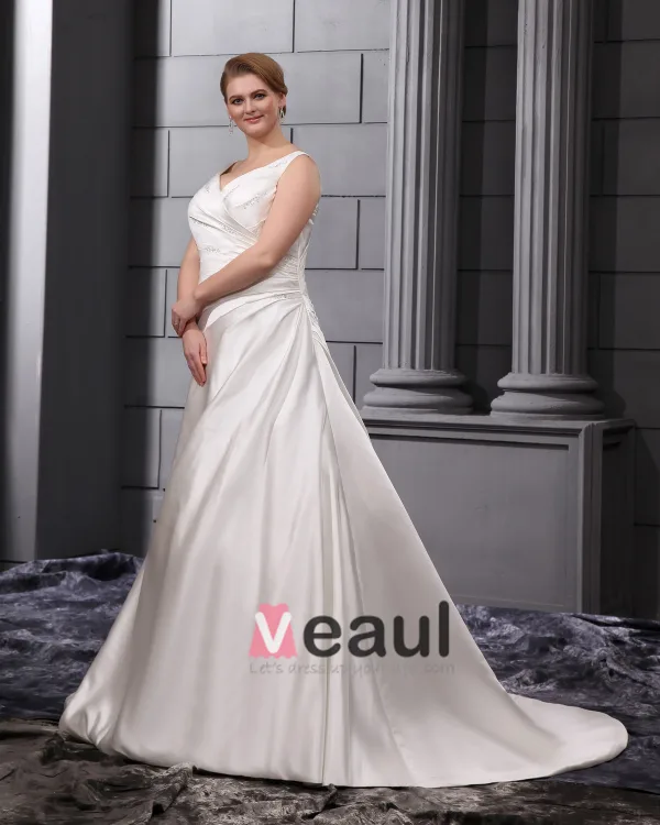 Large Size Satin Sweetheart Chapel Train Wedding Dresses