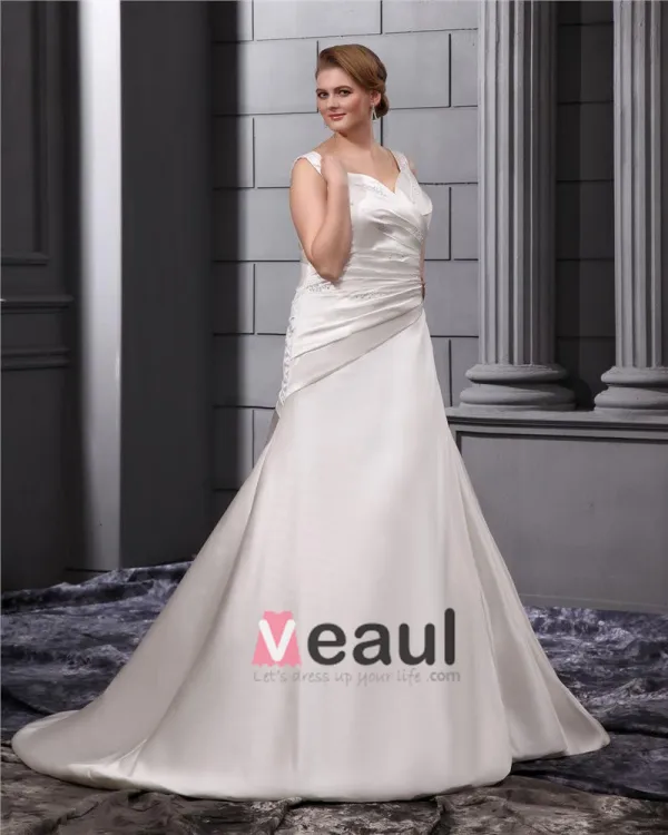 Large Size Satin Sweetheart Chapel Train Wedding Dresses