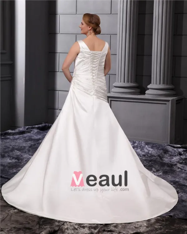 Large Size Satin Sweetheart Chapel Train Wedding Dresses