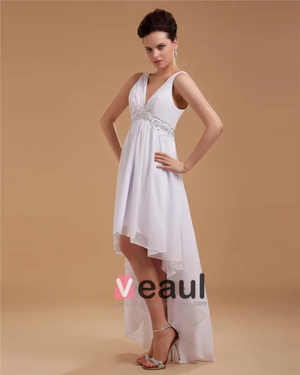 Ceinture Applique Col V Mini Robe / Graduation Des Robes De Mariage De Robe De Mariée Courtes