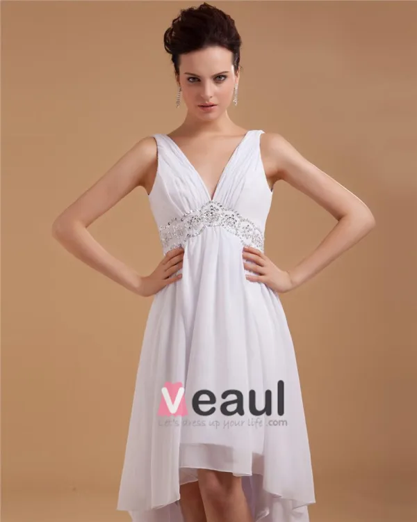 Ceinture Applique Col V Mini Robe / Graduation Des Robes De Mariage De Robe De Mariée Courtes
