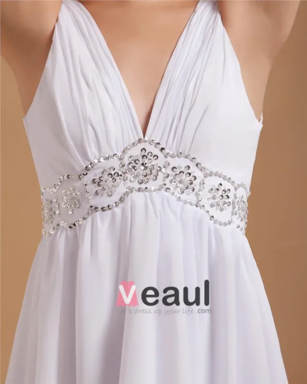 Ceinture Applique Col V Mini Robe / Graduation Des Robes De Mariage De Robe De Mariée Courtes