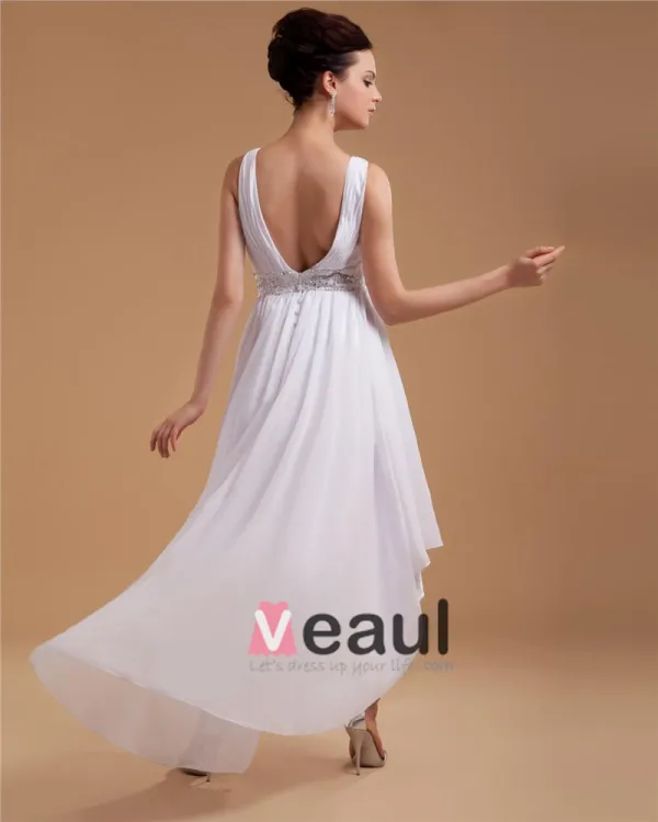 Ceinture Applique Col V Mini Robe / Graduation Des Robes De Mariage De Robe De Mariée Courtes