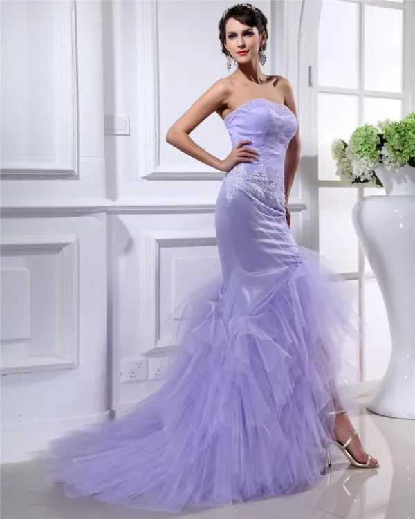 Trumpet Strapless Floor Length Satin Sewn Beads Prom Dress