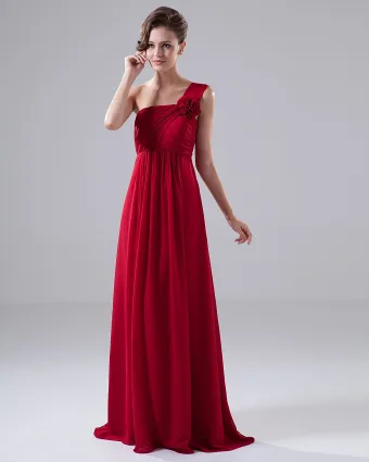 Une Ruche De Fleur De Chaussee Robe De Demoiselle D Honneur De Mousseline De Soie Longueur D Epaule