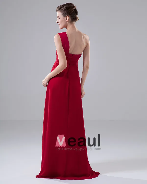 Une Ruche De Fleur-de-chaussee Robe De Demoiselle D'honneur De Mousseline De Soie Longueur D'epaule