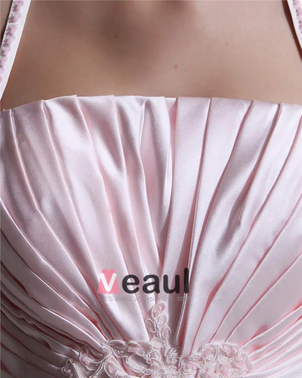 Satin Beading Embroidery Halter Court Mermaid Bridal Gown Wedding Dress