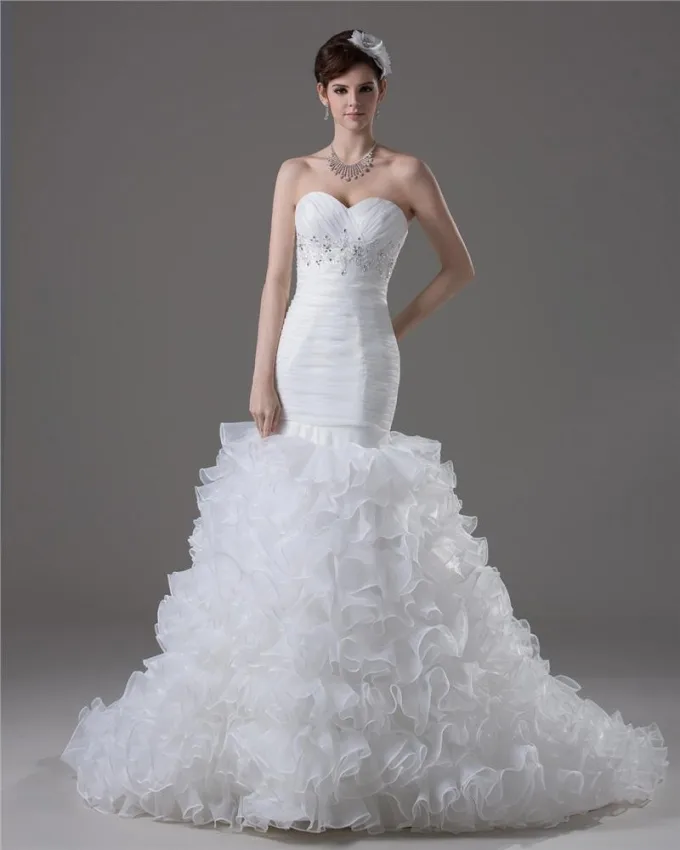 Kjaereste Beading Gulv Lengde Garn Havfrue Brudekjoler Bryllupskjoler