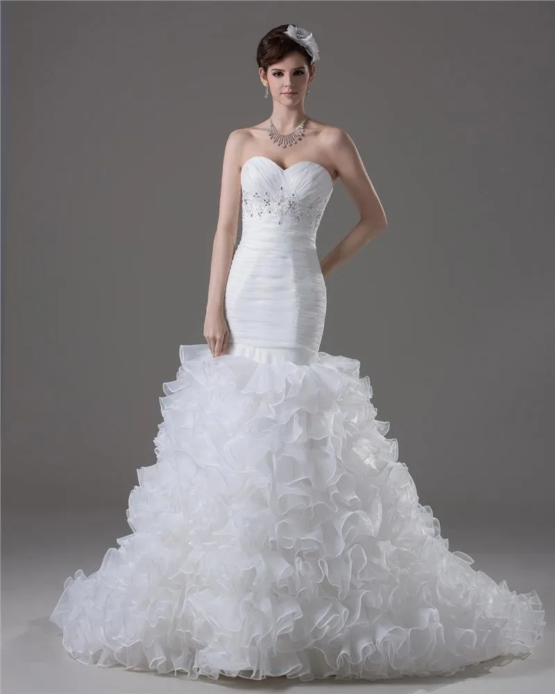 Kjaereste Beading Gulv Lengde Garn Havfrue Brudekjoler Bryllupskjoler