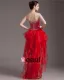 Vakre Perler Kjaereste Asymmetrisk Sateng Organza Hoy Lav Cocktail Kjoler Festkjoler