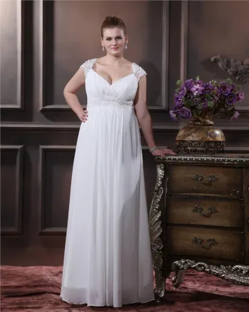 Elegante Sweetheart Vloer Length Chiffon Satijn Grote Maten Bruidsjurken Trouwjurken