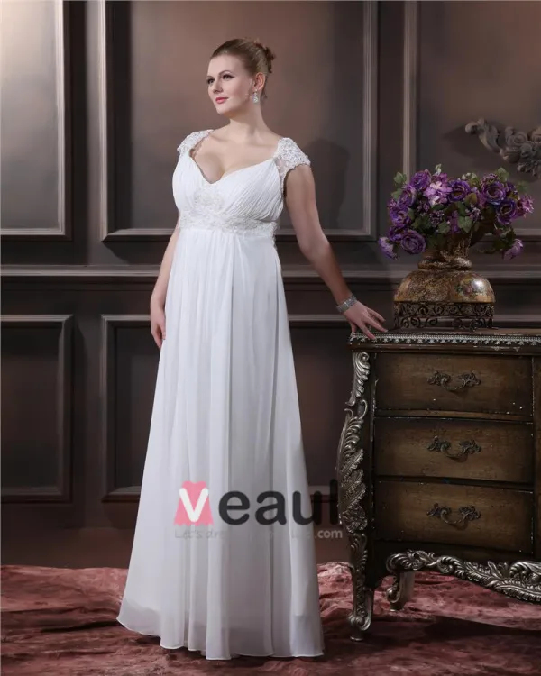 Elegant Cherie Parole Longueur Satin Mousseline De Soie Plus La Robe De Mariage De Taille