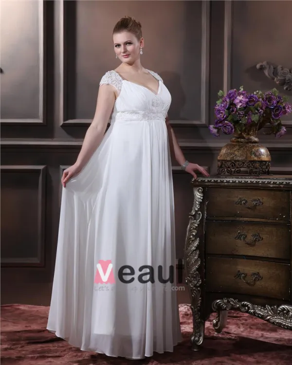 Elegant Cherie Parole Longueur Satin Mousseline De Soie Plus La Robe De Mariage De Taille