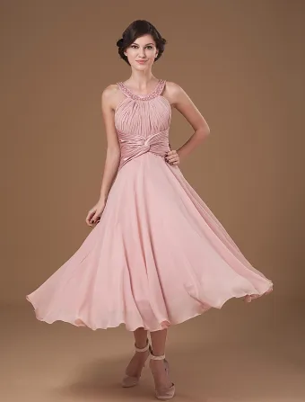 Mousseline De Soie Halter Ruffle Perlage The Longueur Meres De Robes De Mariée Invites