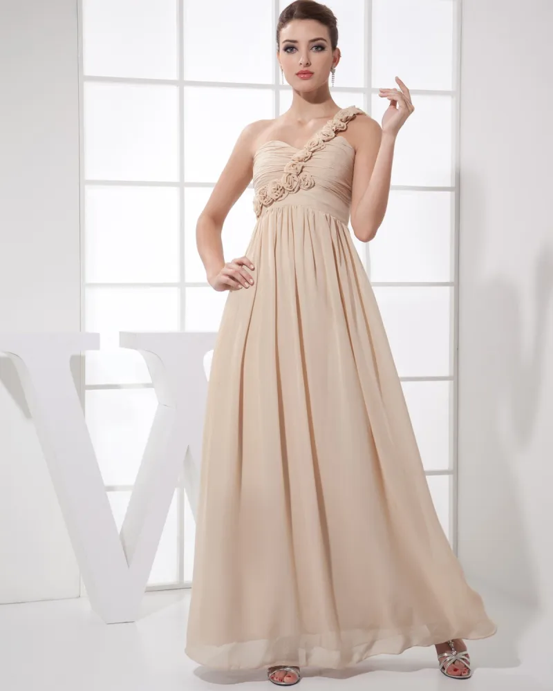 Kjaereste Blomst Plissert Ermelos Glidelas Gulv Lengde Chiffon Silke Kvinne Brudepikekjoler