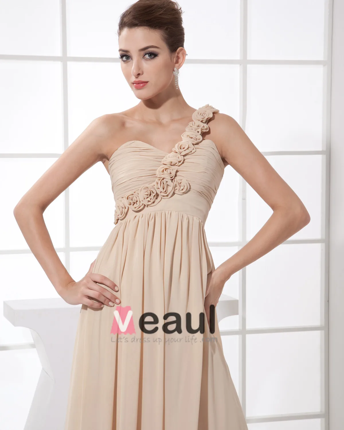 Kjaereste Blomst Plissert Ermelos Glidelas Gulv Lengde Chiffon Silke Kvinne Brudepikekjoler