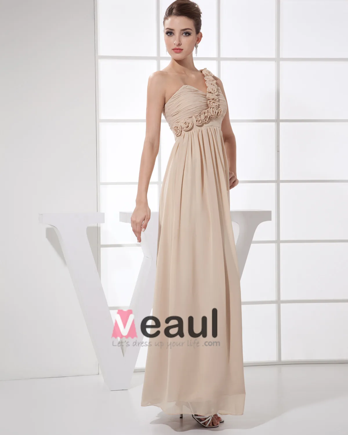 Kjaereste Blomst Plissert Ermelos Glidelas Gulv Lengde Chiffon Silke Kvinne Brudepikekjoler