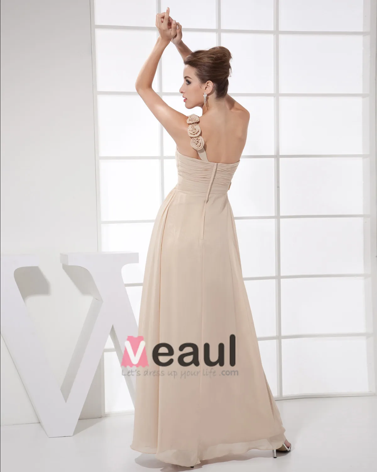 Kjaereste Blomst Plissert Ermelos Glidelas Gulv Lengde Chiffon Silke Kvinne Brudepikekjoler