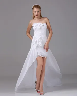 Bustier Plisse Fleur Mini Robe Asymetrique Haute Basse De Taffetas De Femme De Mariage