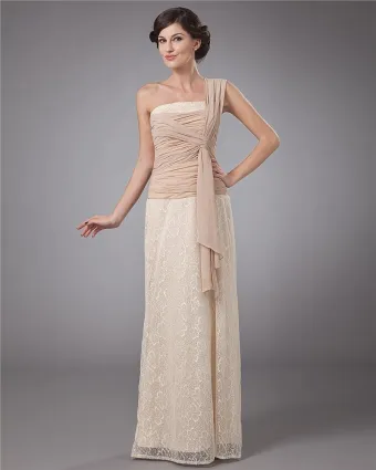 Lace Sash One Shoulder Floor Length Mothers Of Bride Guests Dress