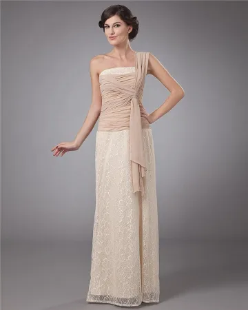 Ceinture De Lacet Une Epaule Longueur De Plancher Meres De Clients Robe De Mariée