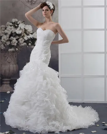 Perles Volants Cherie Applique Etage Longueur Robe De File De Mariée Sirène
