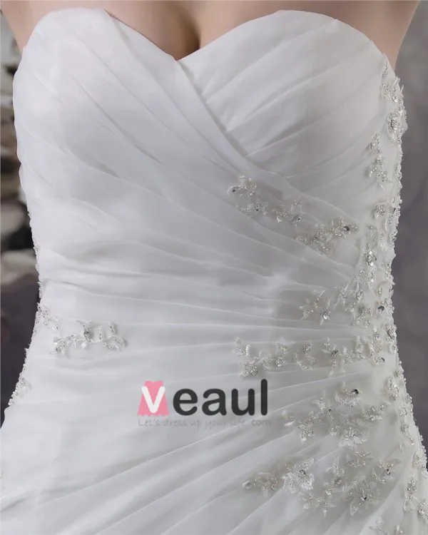 Beading Ruffles Applique Sweetheart Floor Length Yarn Mermaid Wedding Dress