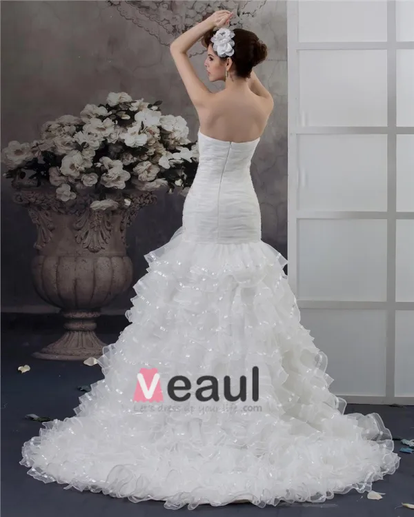 Beading Ruffles Applique Sweetheart Floor Length Yarn Mermaid Wedding Dress
