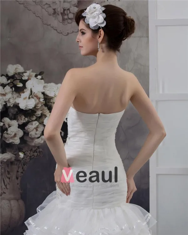Beading Ruffles Applique Sweetheart Floor Length Yarn Mermaid Wedding Dress