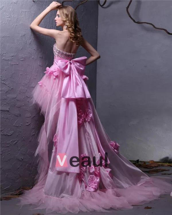 Elegant Garn Charmeuse Bowknot Parlstav Axelbandslos Asymmetrisk Kvinnor Balklänningar