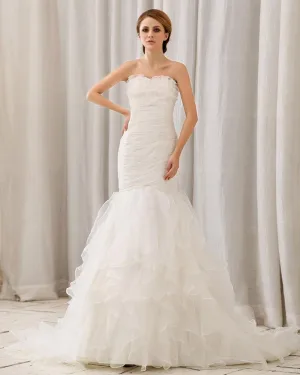 Elegant Volants Longueur De Plancher De Semi Cathedrale Bustier En Organza Robe De Mariée Sirène