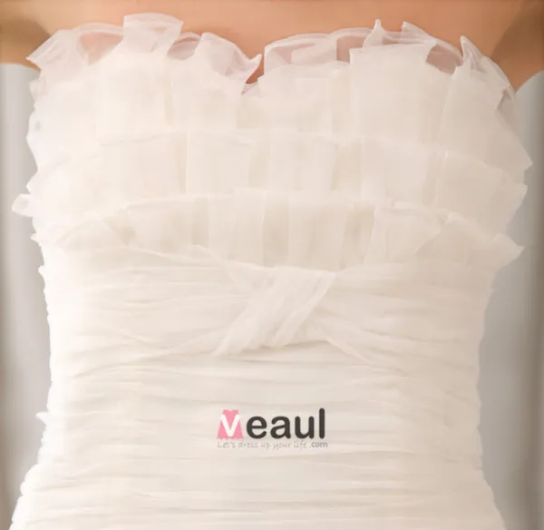 Stylish Ruffle Floor Length Semi-cathedral Strapless Organza Mermaid Wedding Dress