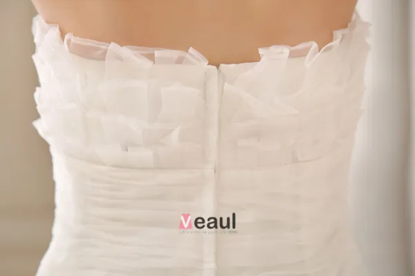 Stylish Ruffle Floor Length Semi-cathedral Strapless Organza Mermaid Wedding Dress