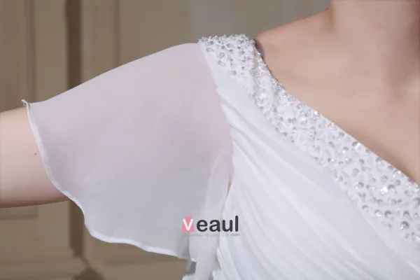 Volants Mousseline De Soie Perlee Col En V, Plus La Taille De Mariée Robes De Mariage De Robe