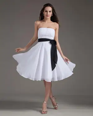 A-Line Strapless Tea Length Chiffon Bridesmaid Dress