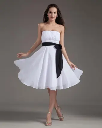 Fashion Strapless Knee Length Chiffon Bridesmaids Dresses