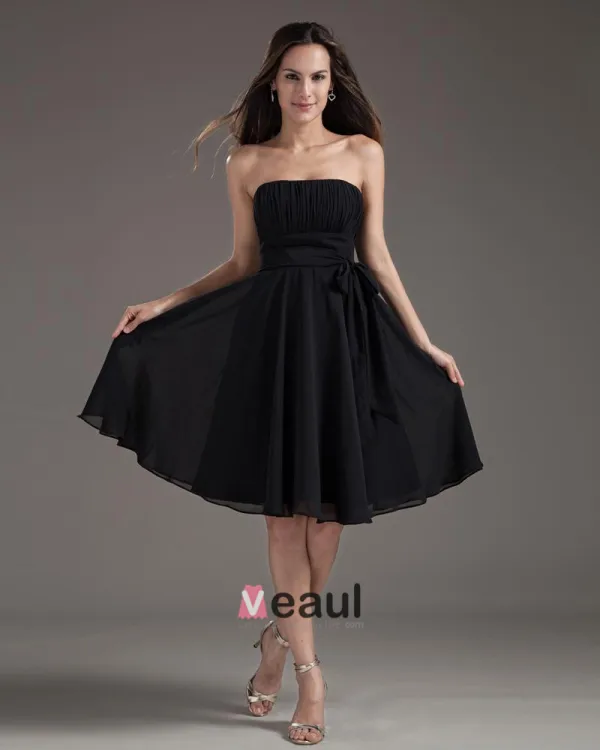 Fashion Strapless Knee Length Chiffon Bridesmaids Dresses