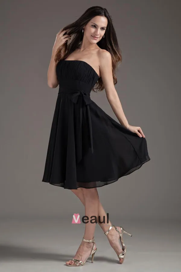 Fashion Strapless Knee Length Chiffon Bridesmaids Dresses